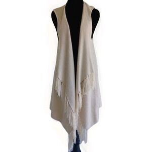 Lilly Pulitzer Cream Metallic Knit Waterfall Fringe Cardigan Vest Large Womens